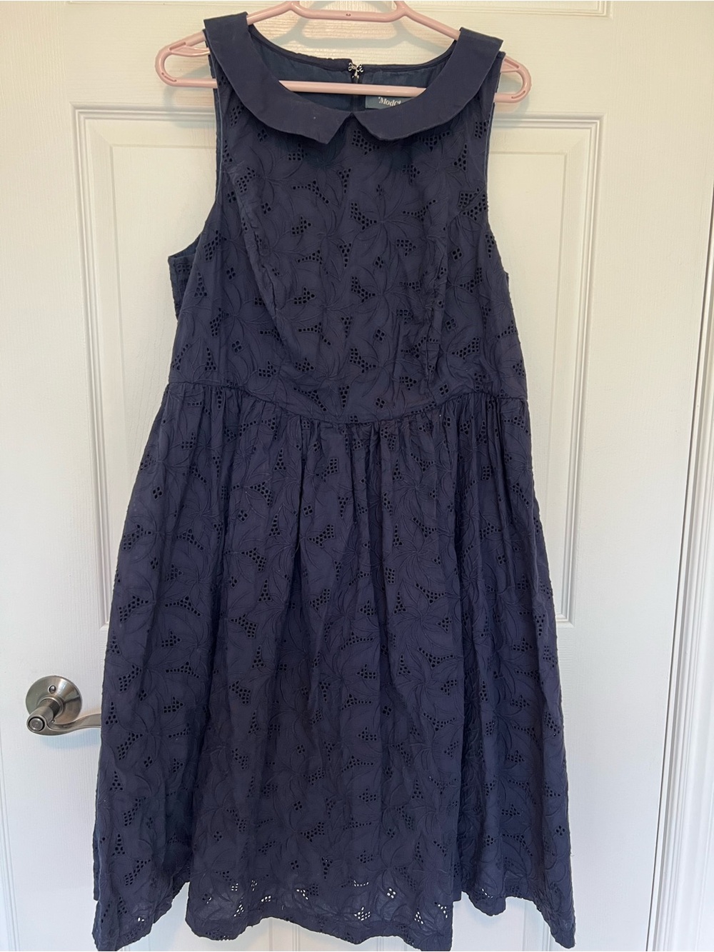 Modcloth Navy Eyelet Peter Pan Collar Midi Dress